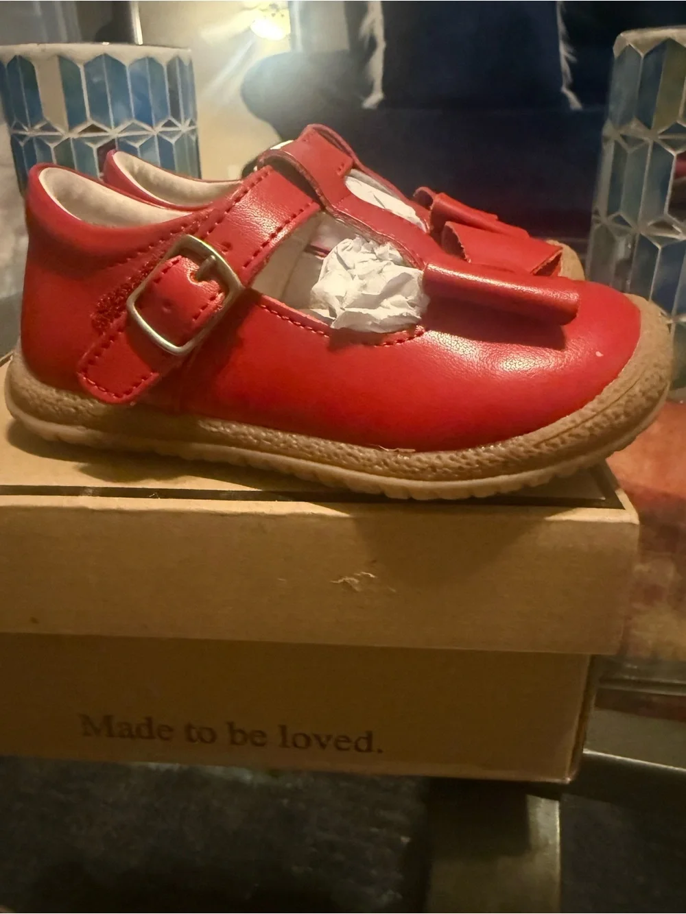 L'Amour Red T-Strap Bow Kids Dress Shoes